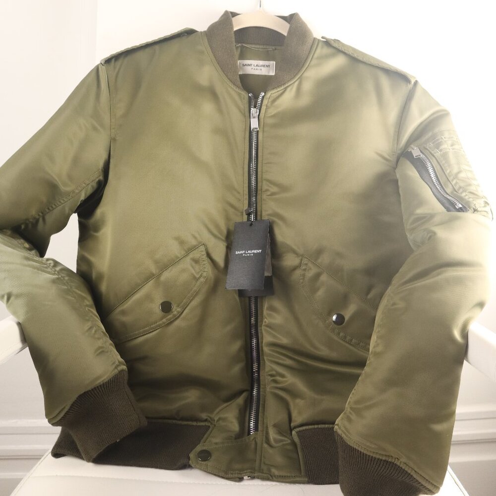 Saint Laurent Green Padded Bomber Jacket - Picture 1 of 6